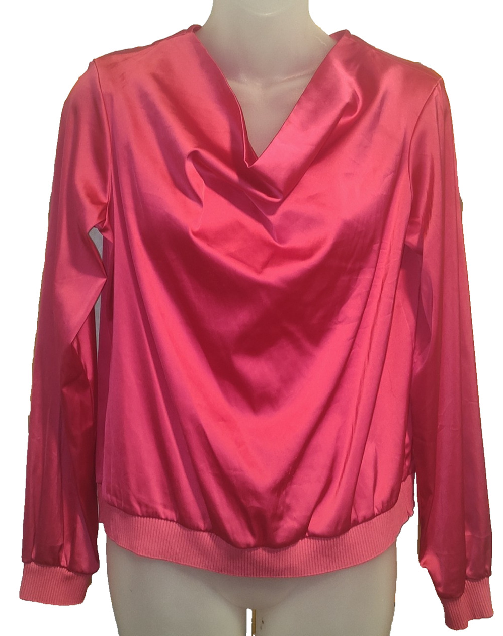 Calligraphe Women’s Pink Long Sleeve Satin Bomber Style V Neck Top Size S BG28